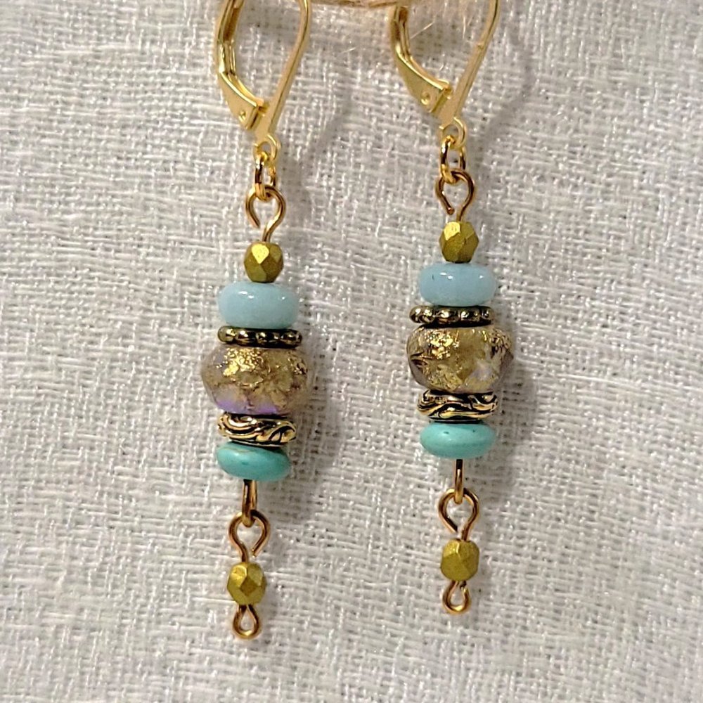 Amazonite and Czech Glass Earrings